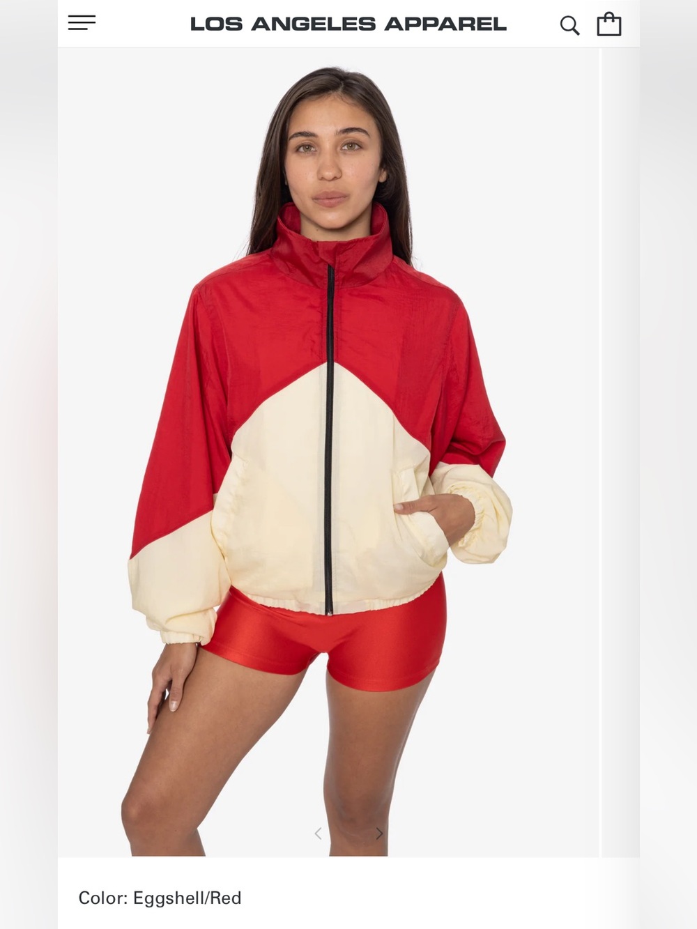 Los Angeles Apparel Red and Eggshell Colorblock Bomber Jacket